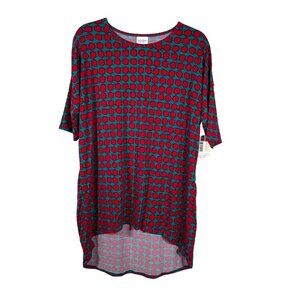 LuLaRoe IRMA Polka Dots Hot Pink Turquoise Blue Hi-Low Tunic Top Shirt MEDIUM M